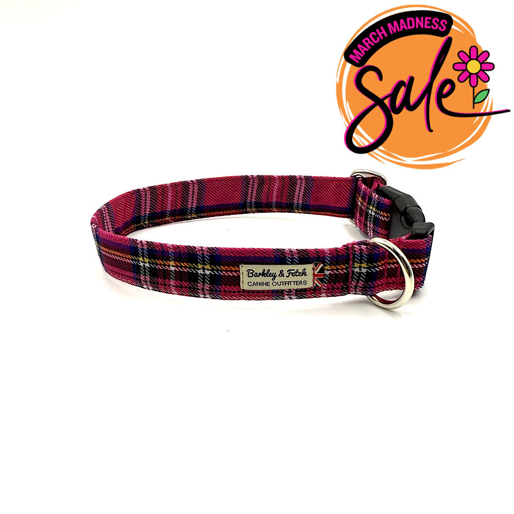 Barkley & Fetch Bright Pink Tartan Dog Collar