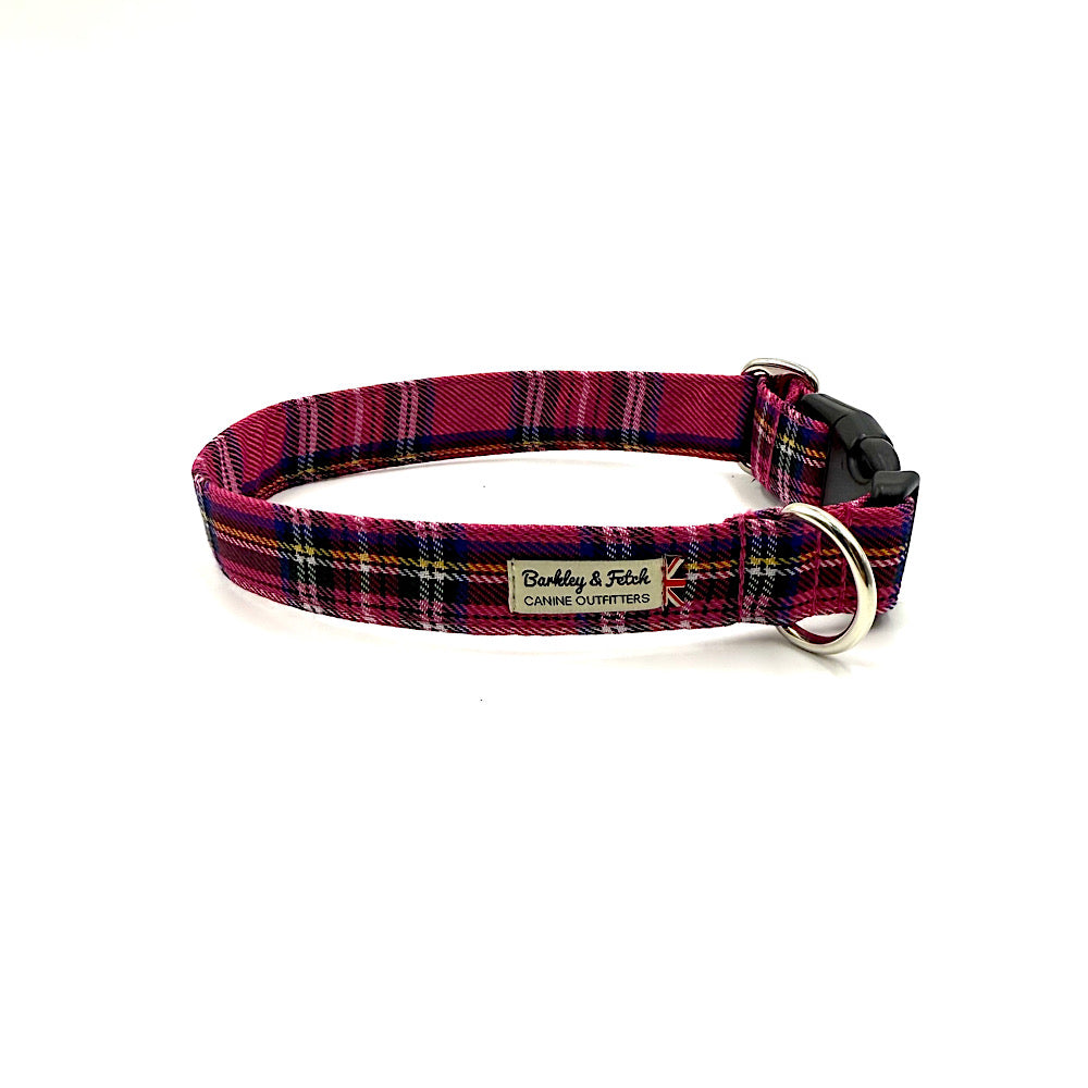 Barkley & Fetch Bright Pink Tartan Dog Collar