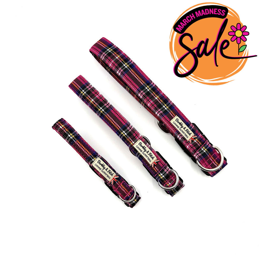 Barkley & Fetch Bright Pink Tartan Dog Collar