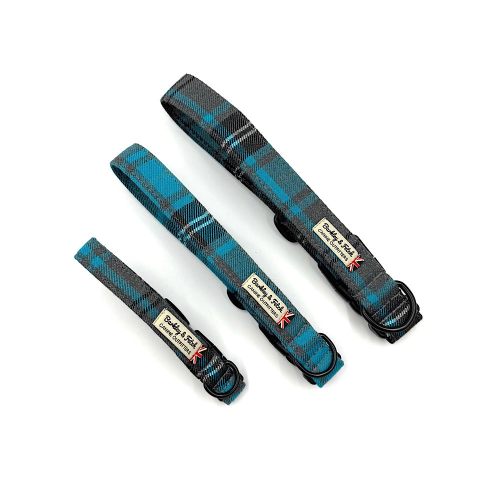 Barkley &amp; Fetch Turquoise/Grey Tartan Dog Collar