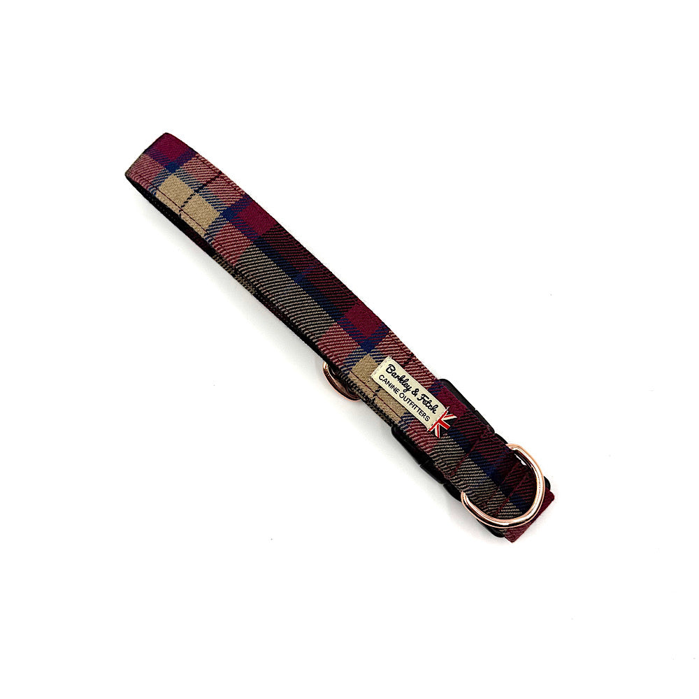 Barkley &amp; Fetch Wine Tartan Dog Collar