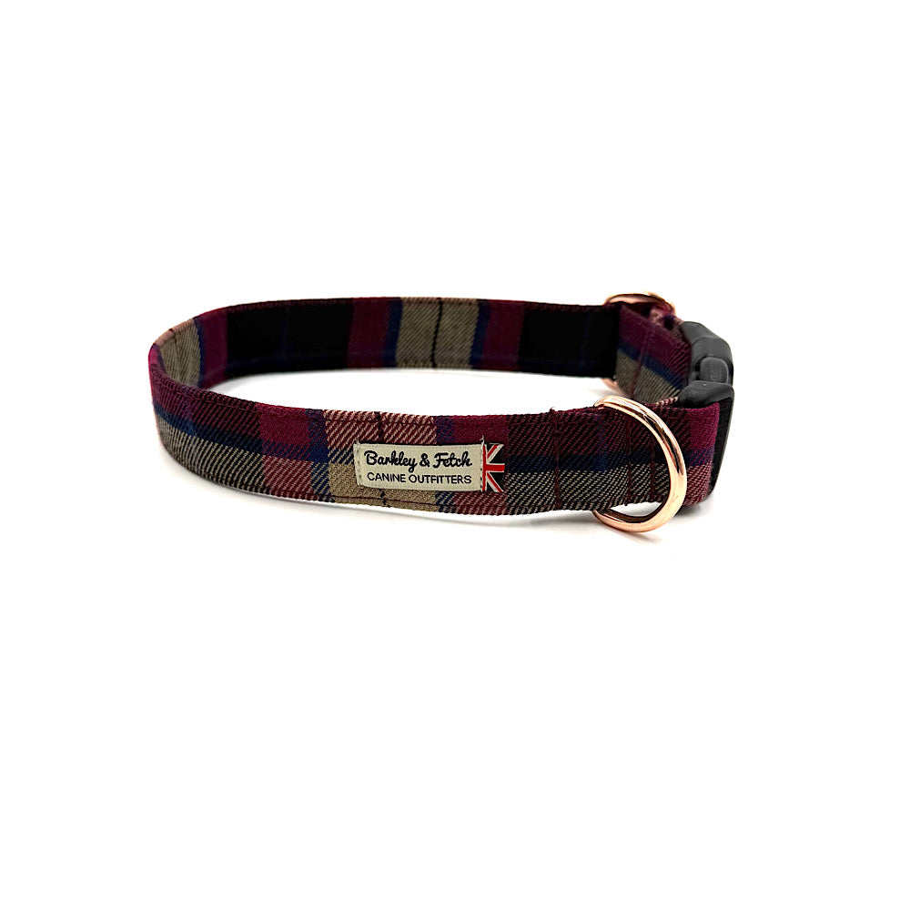 Barkley & Fetch Wine Tartan Dog Collar