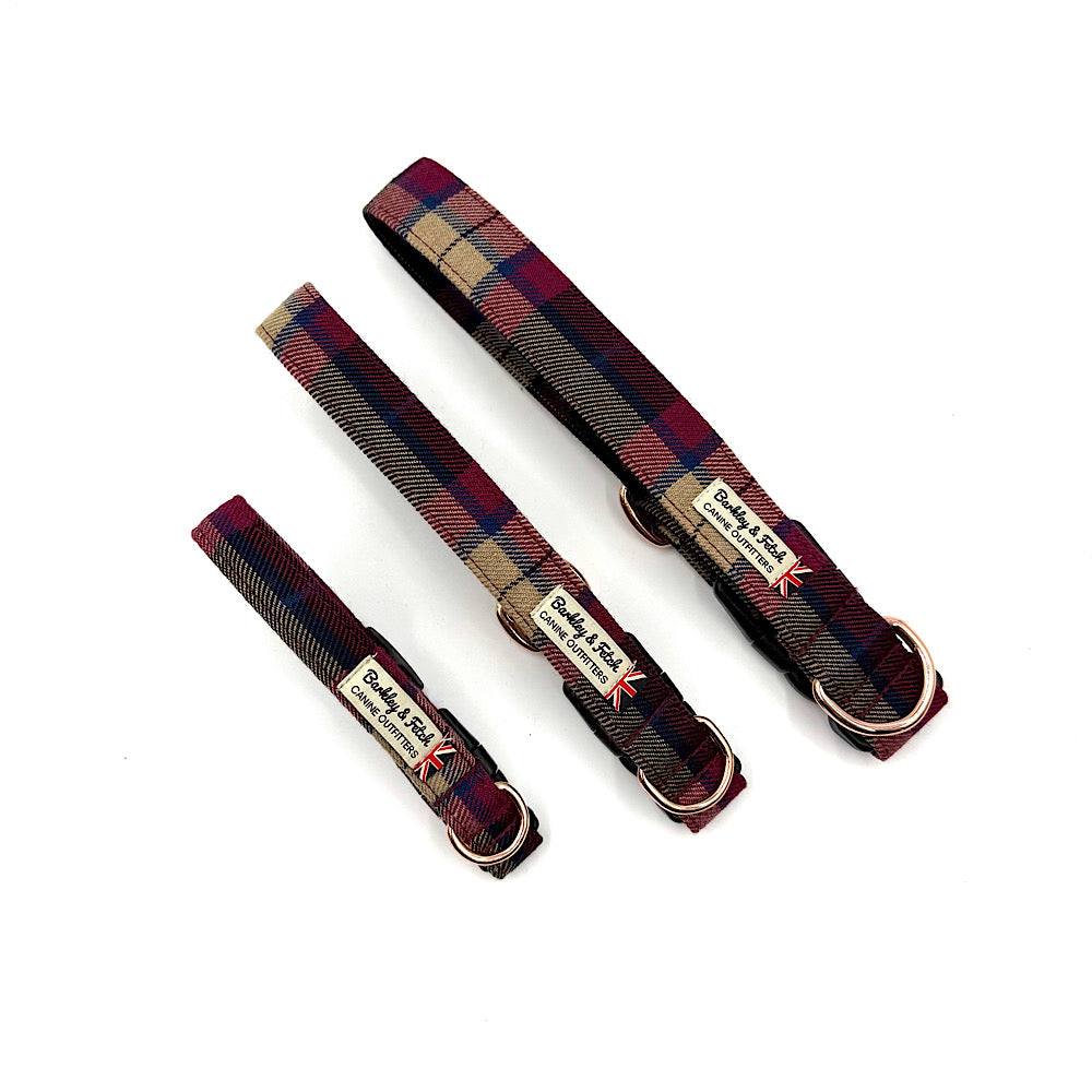 Barkley &amp; Fetch Wine Tartan Dog Collar