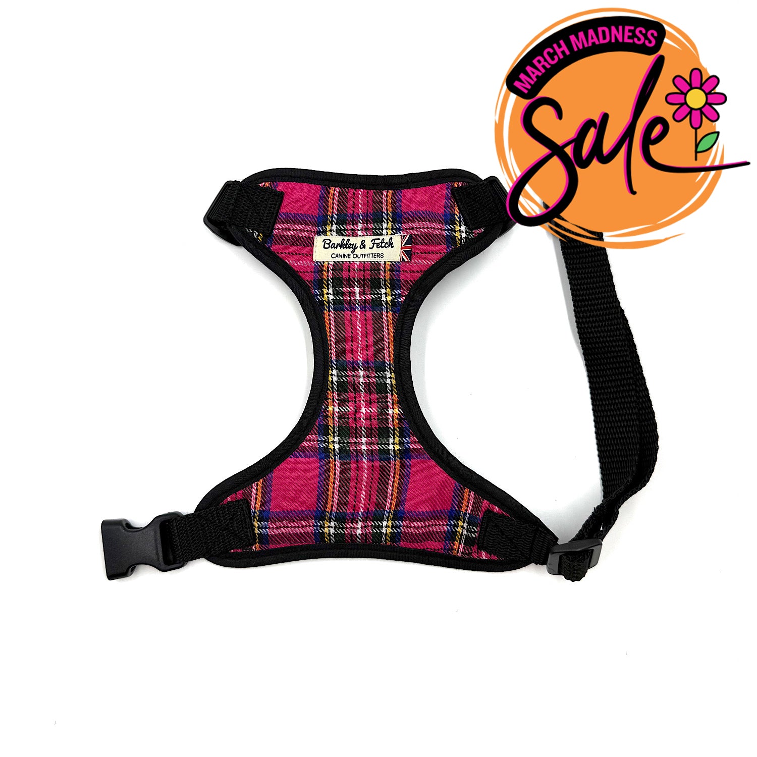 Barkley & Fetch Bright Pink Tartan Soft Harness