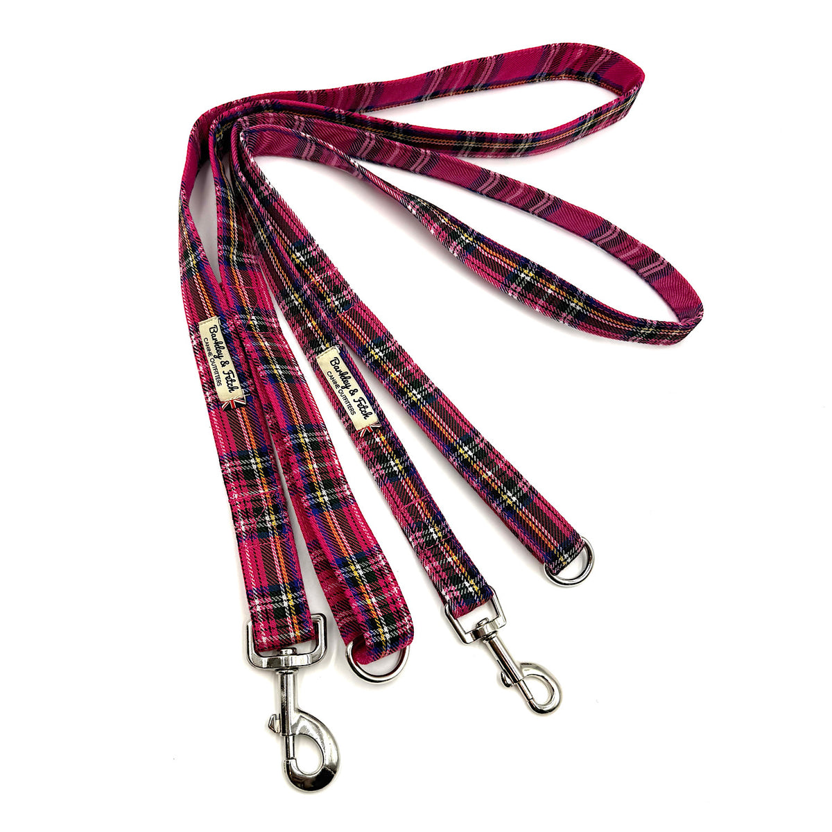 Barkley &amp; Fetch Bright Pink Tartan Dog Lead