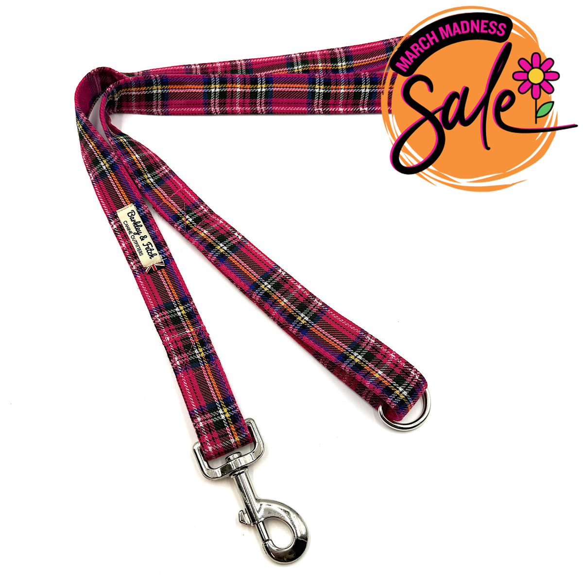 Barkley &amp; Fetch Bright Pink Tartan Dog Lead