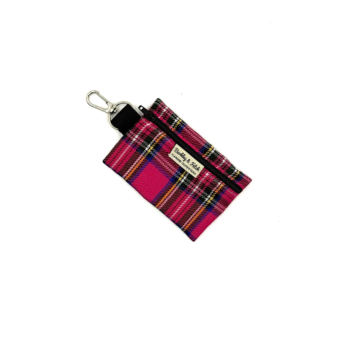 Barkley &amp; Fetch Bright Pink Tartan Poop Bag Holder