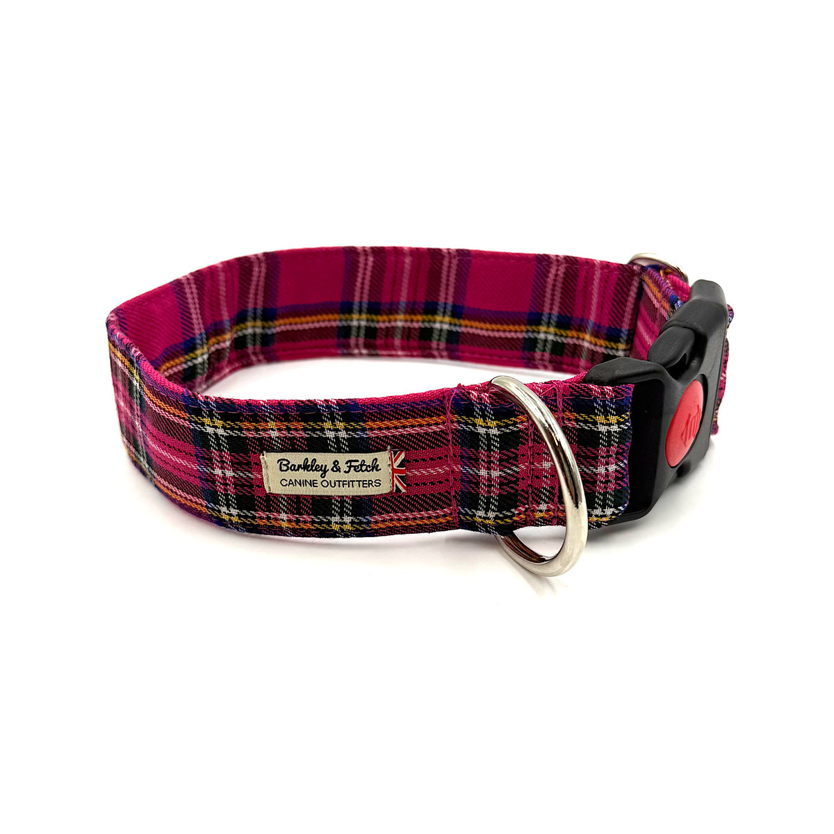 Barkley &amp; Fetch Bright Pink Tartan Wide Dog Collar