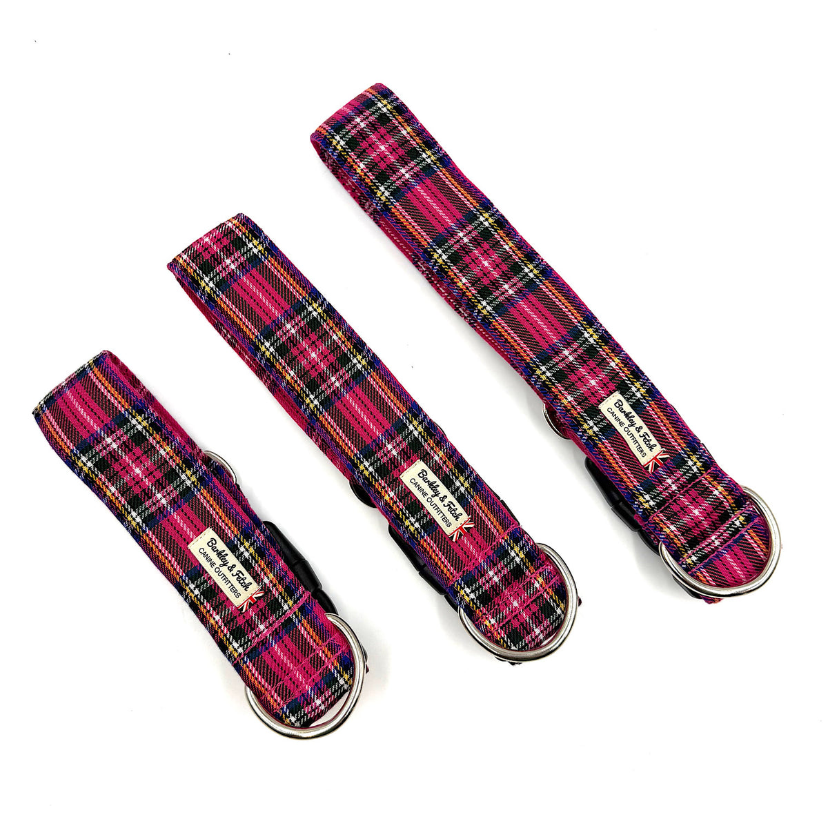 Barkley &amp; Fetch Bright Pink Tartan Wide Dog Collar