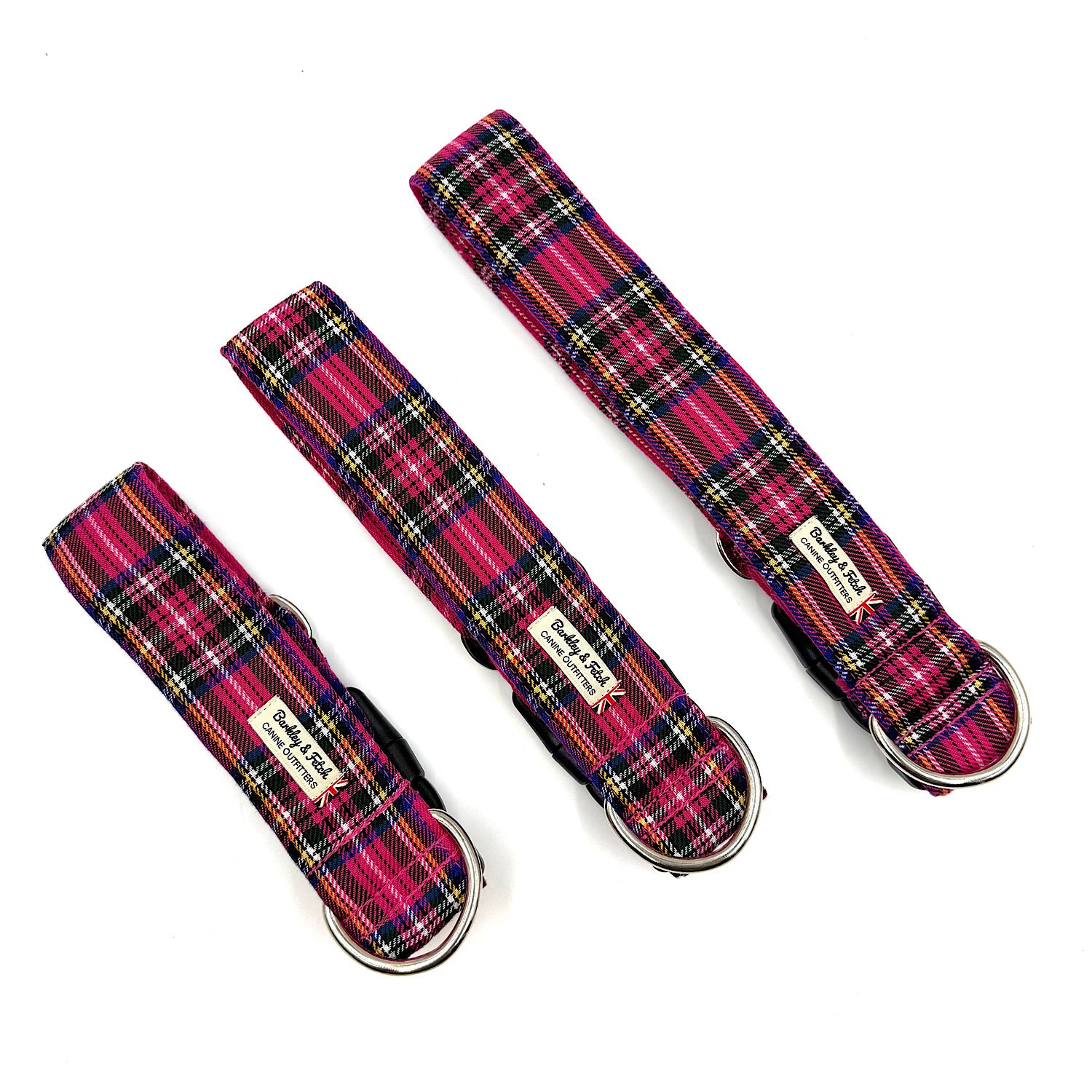 Barkley & Fetch Bright Pink Tartan Wide Dog Collar