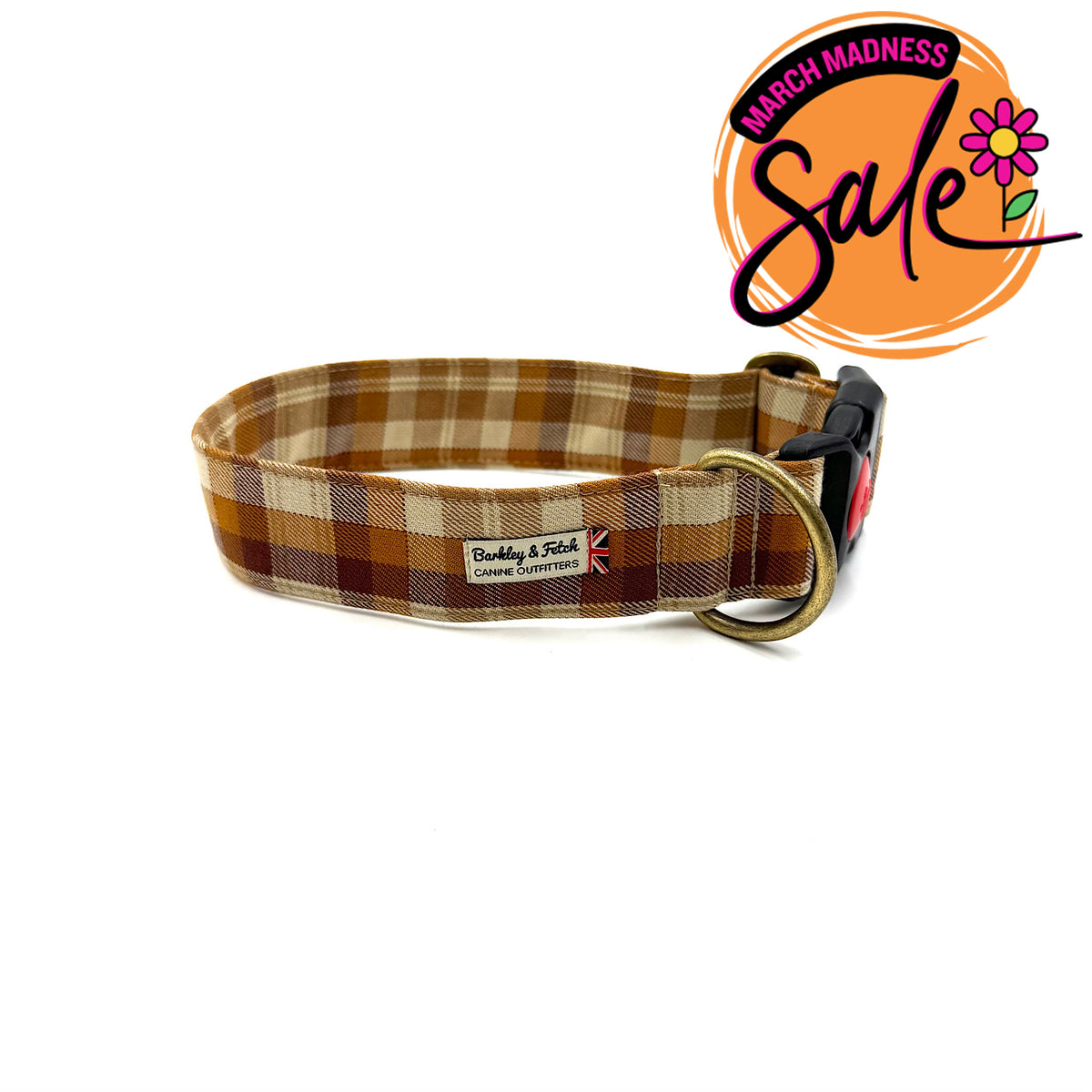 Barkley &amp; Fetch Gingerbread Check Wide Dog Collar