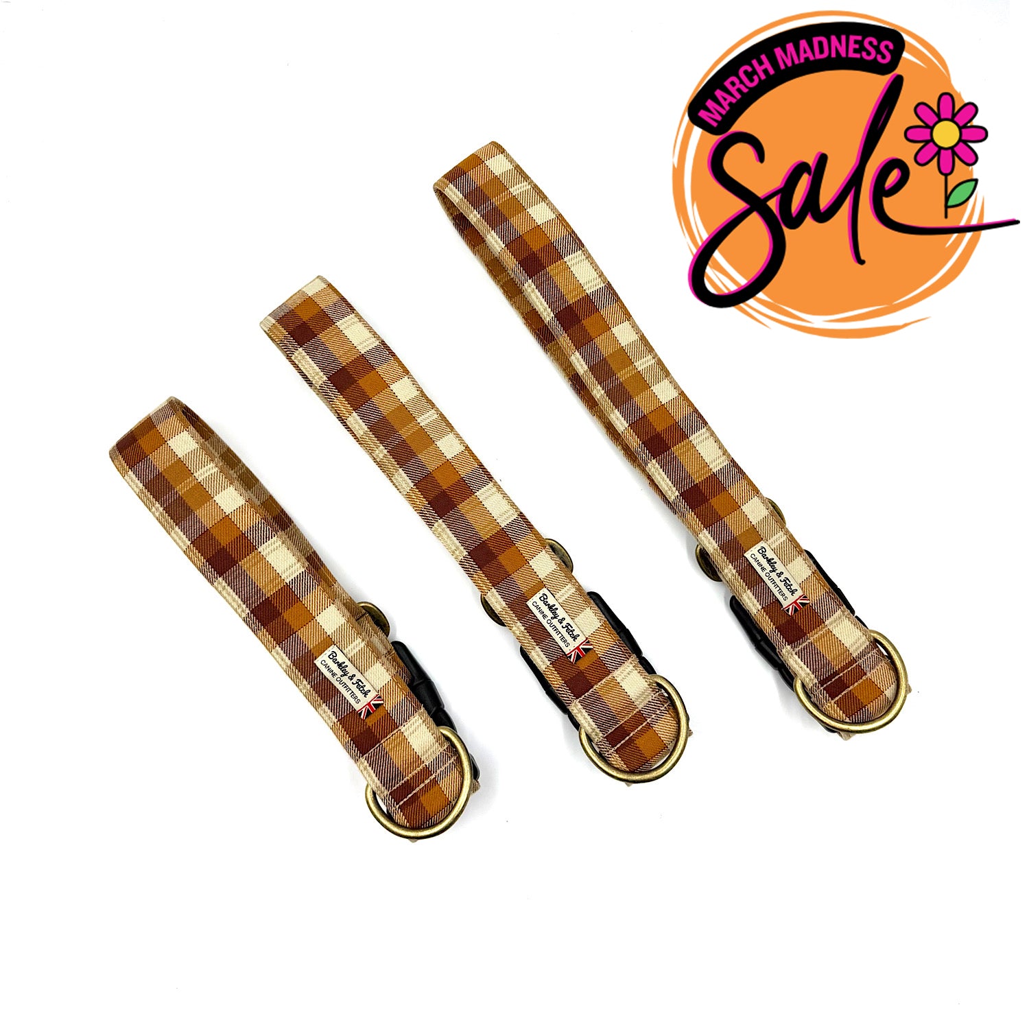 Barkley & Fetch Gingerbread Check Wide Dog Collar