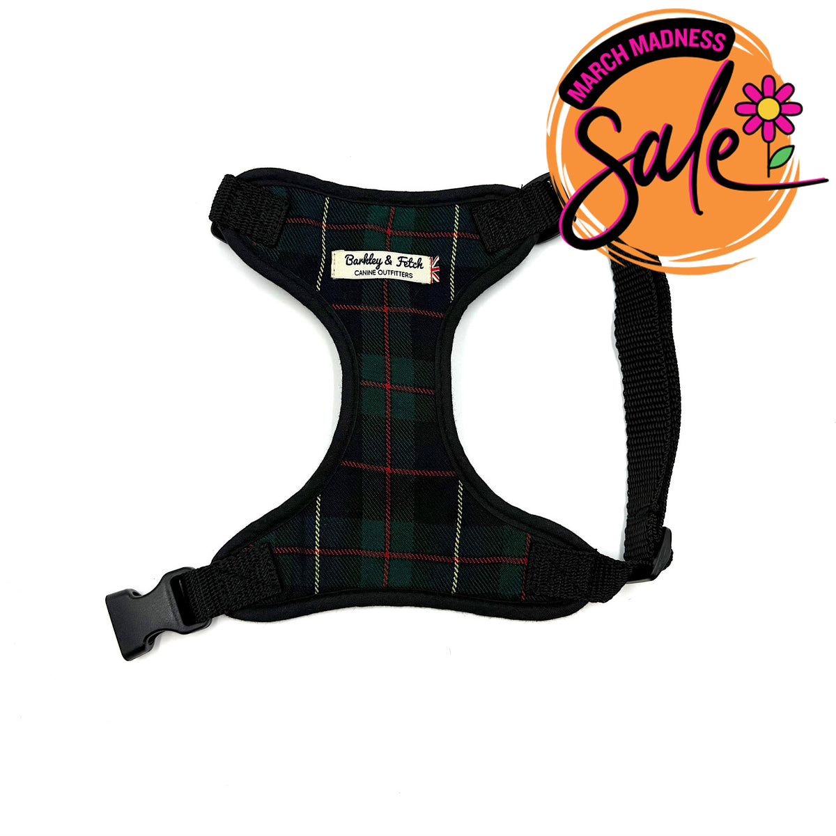 Barkley &amp; Fetch Green/Navy Tartan Soft Harness