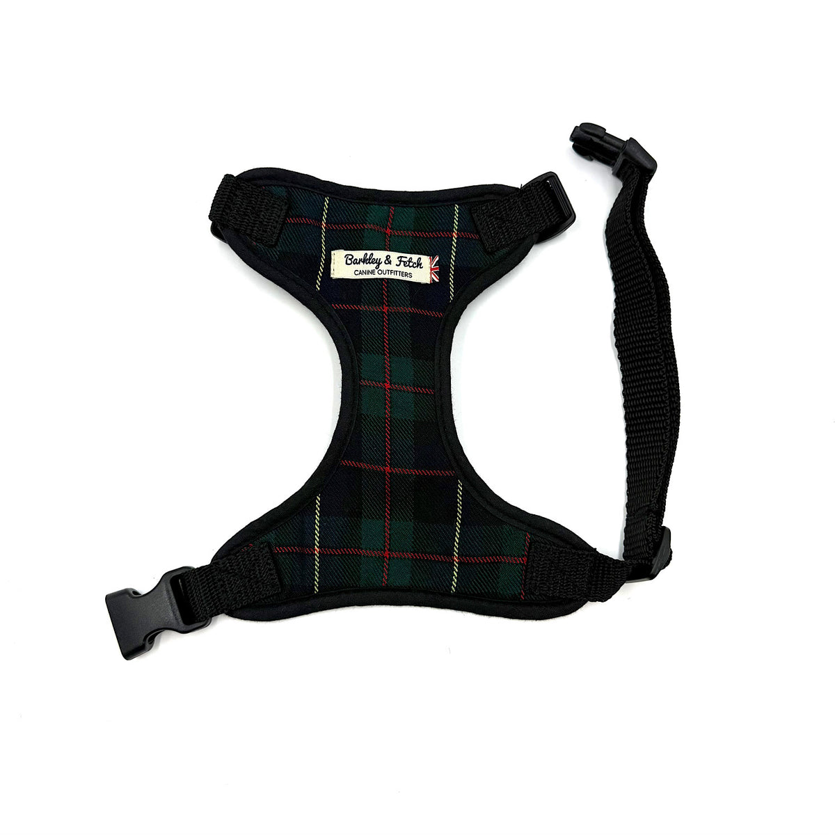 Barkley &amp; Fetch Green/Navy Tartan Soft Harness