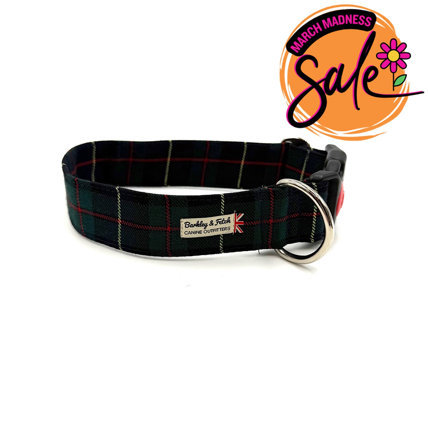 Barkley & Fetch Green/Navy Tartan Wide Dog Collar