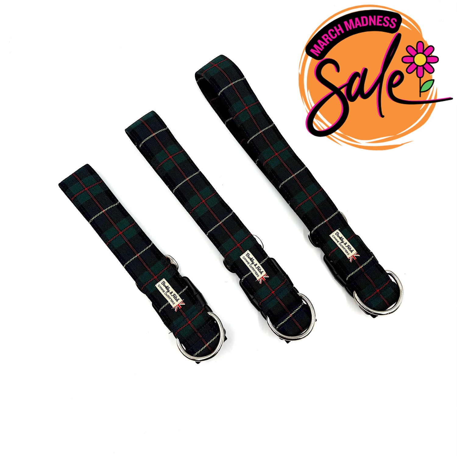 Barkley & Fetch Green/Navy Tartan Wide Dog Collar