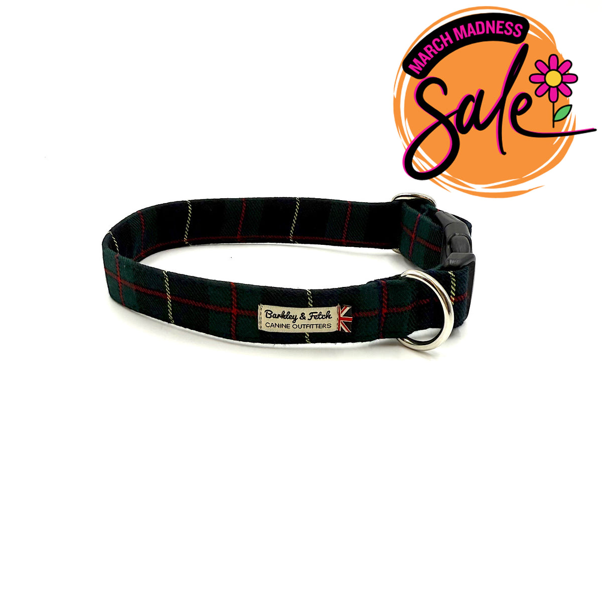 Barkley &amp; Fetch Green/Navy Tartan Dog Collar