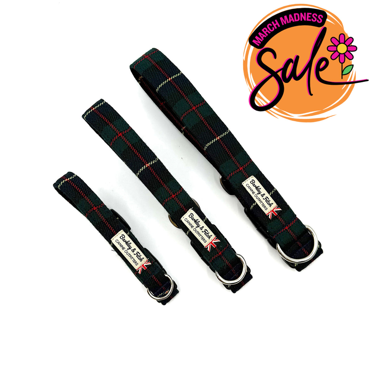 Barkley &amp; Fetch Green/Navy Tartan Dog Collar