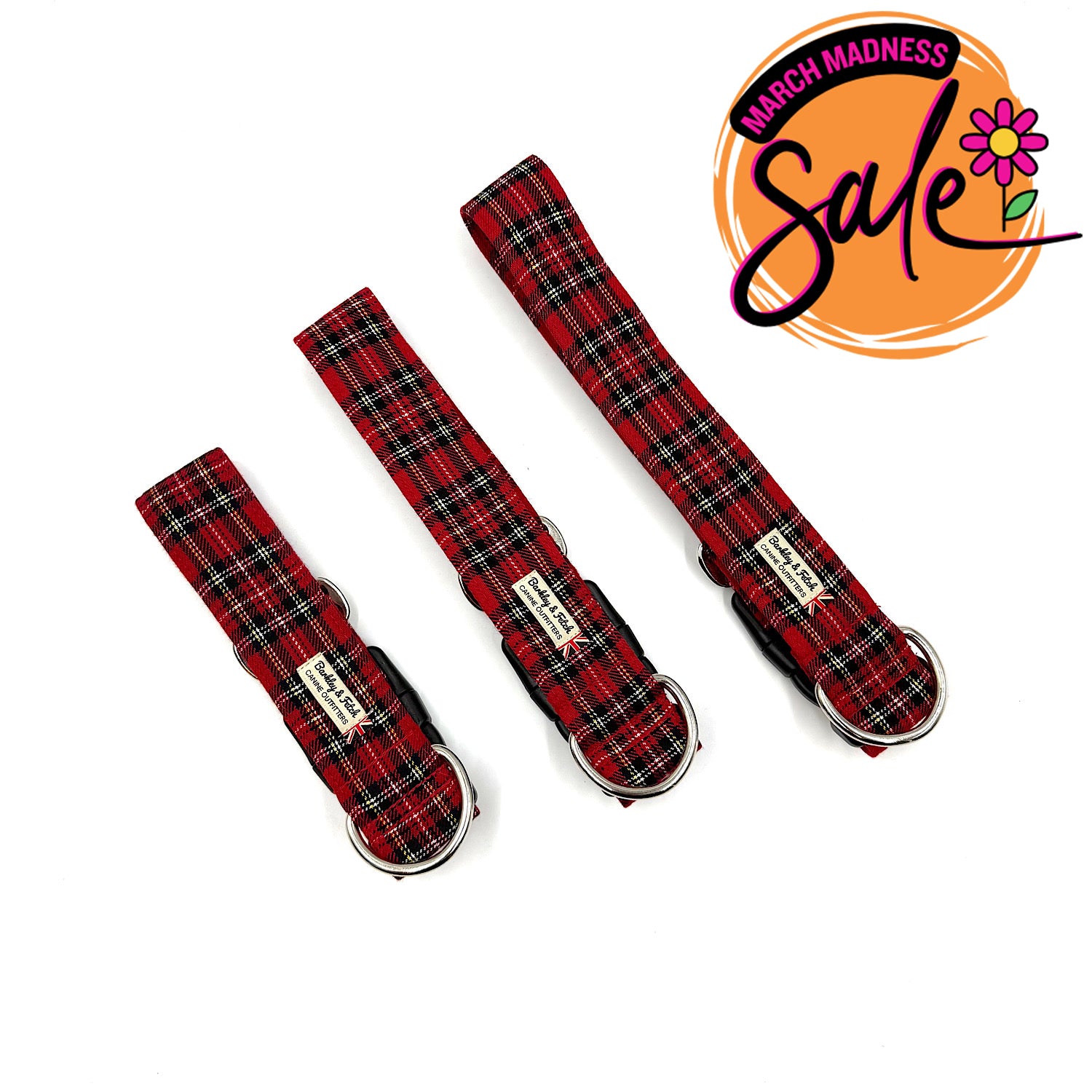 Barkley & Fetch Red Tartan Wide Dog Collar