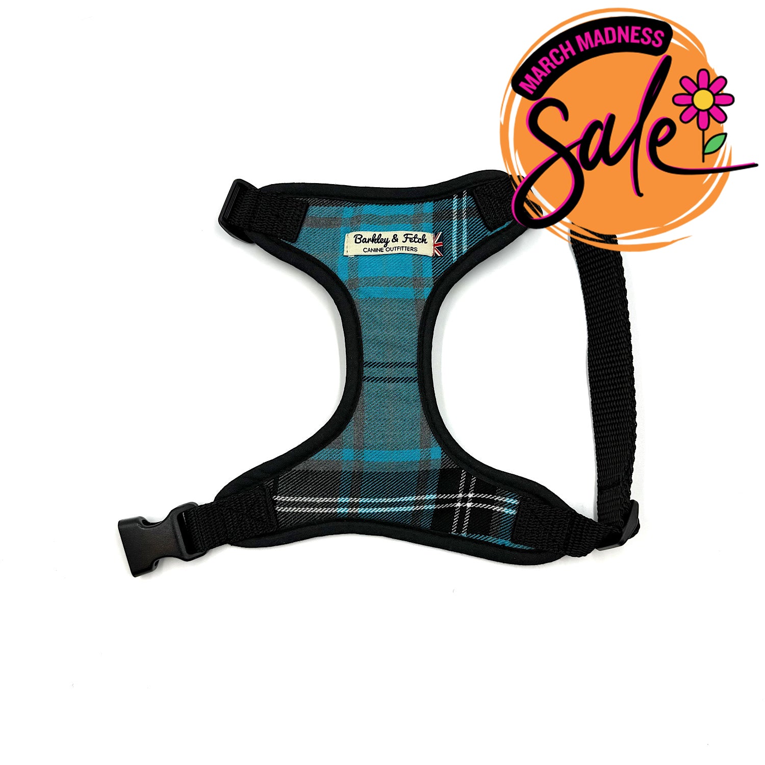 Barkley & Fetch Turquoise/Grey Tartan Soft Harness