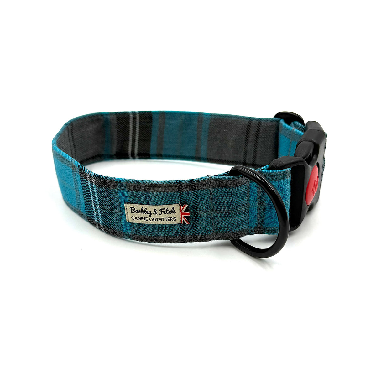 Barkley &amp; Fetch Turquoise/Grey Tartan Wide Dog Collar