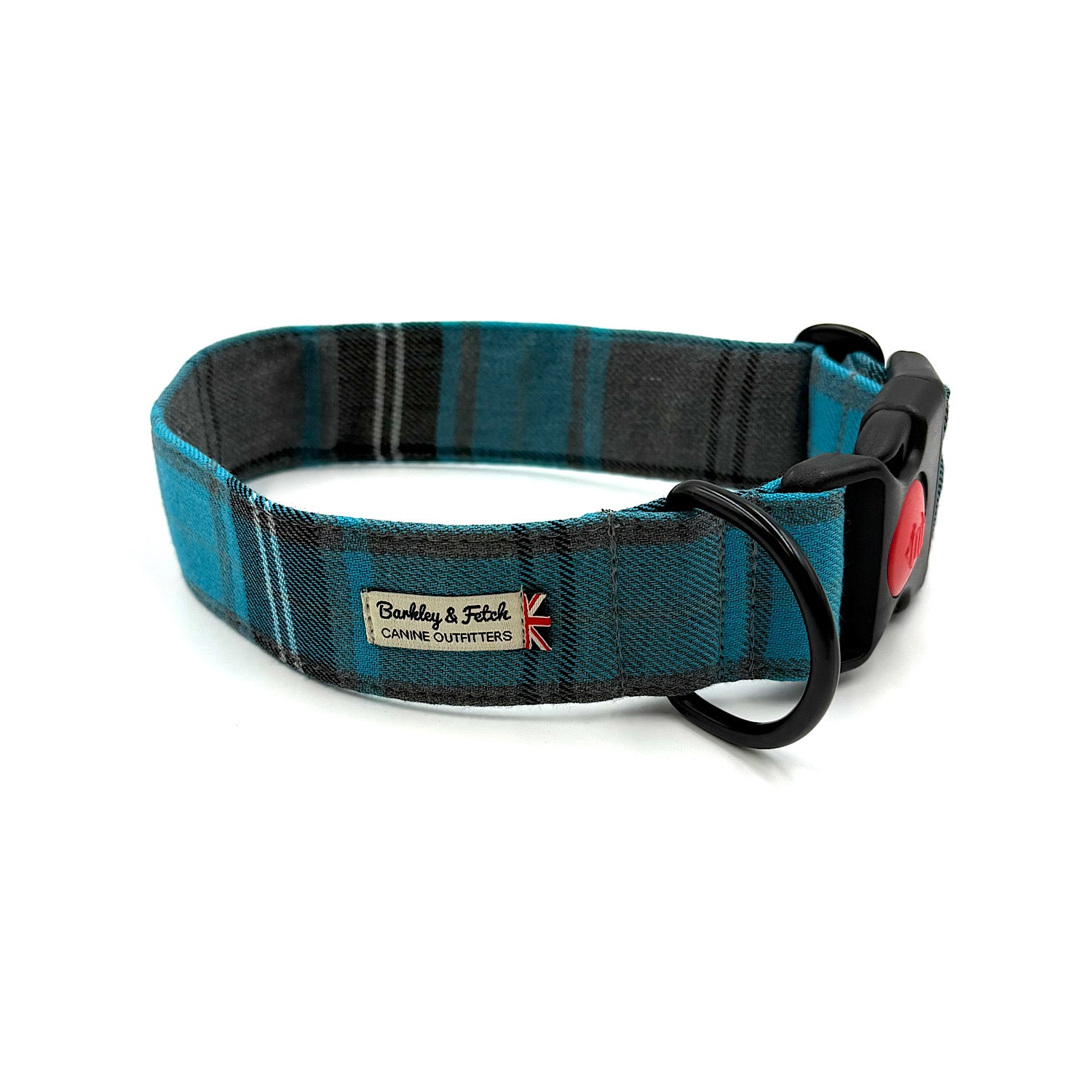 Barkley & Fetch Turquoise/Grey Tartan Wide Dog Collar