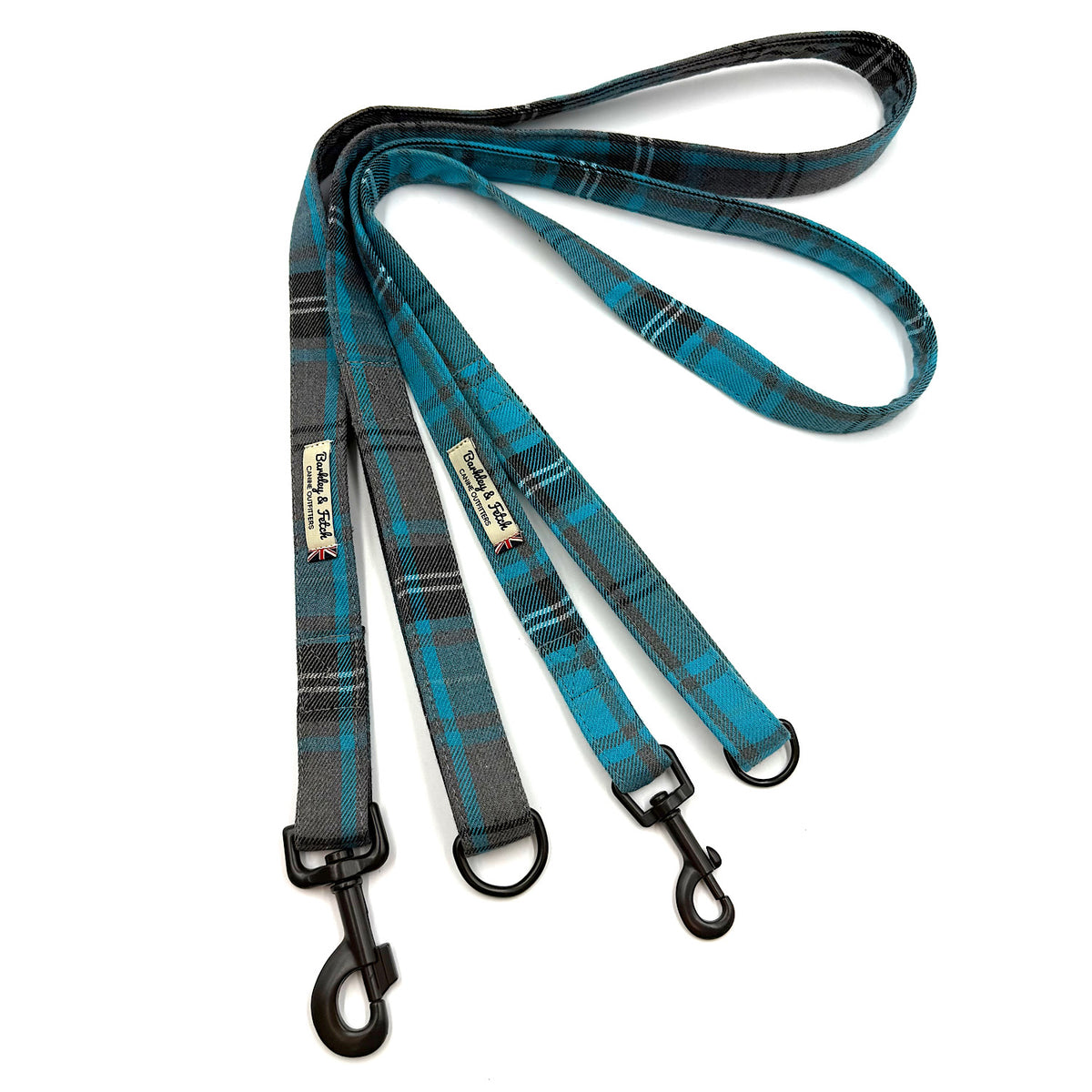 Barkley &amp; Fetch Turquoise/Grey Tartan Dog Lead