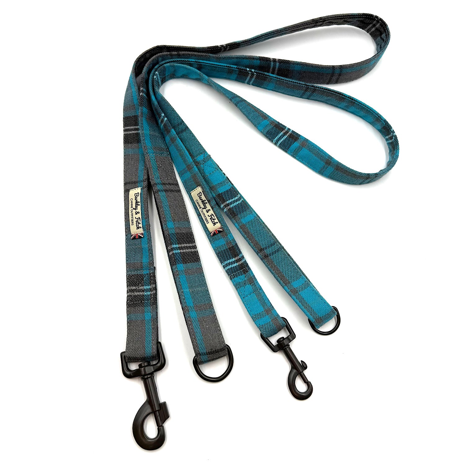 Barkley & Fetch Turquoise/Grey Tartan Dog Lead
