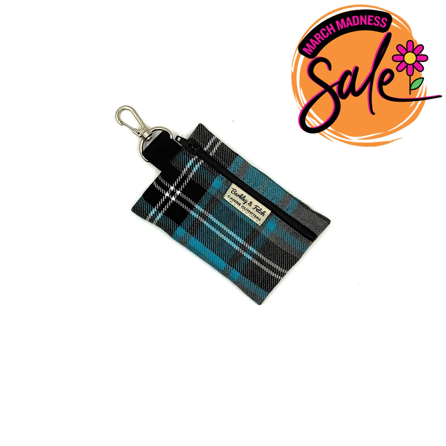 Barkley & Fetch Turquoise/Grey Tartan Poop Bag Holder