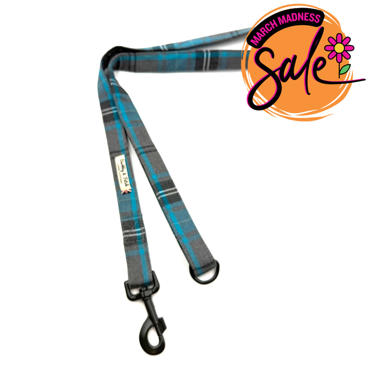 Barkley &amp; Fetch Turquoise/Grey Tartan Dog Lead