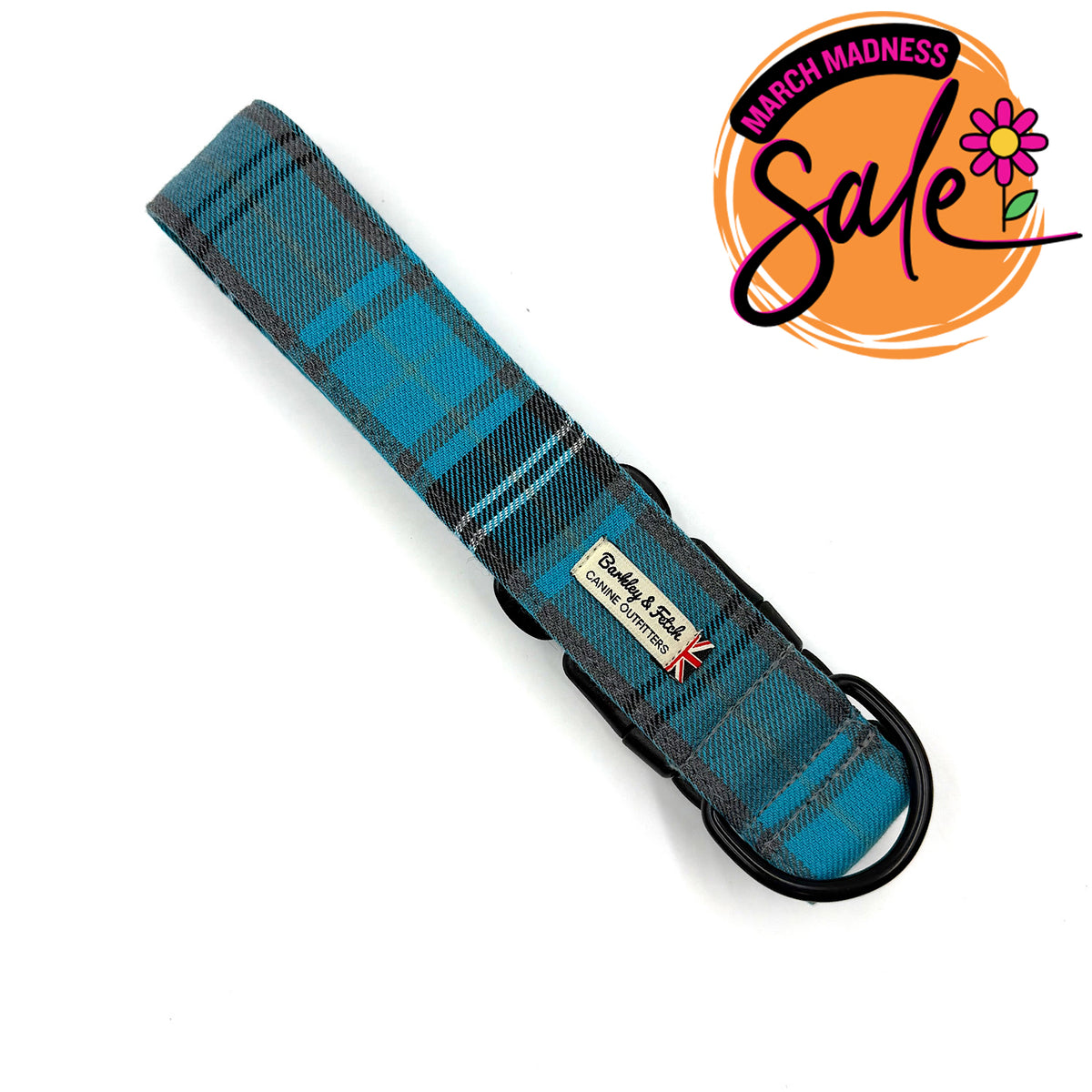 Barkley &amp; Fetch Turquoise/Grey Tartan Wide Dog Collar