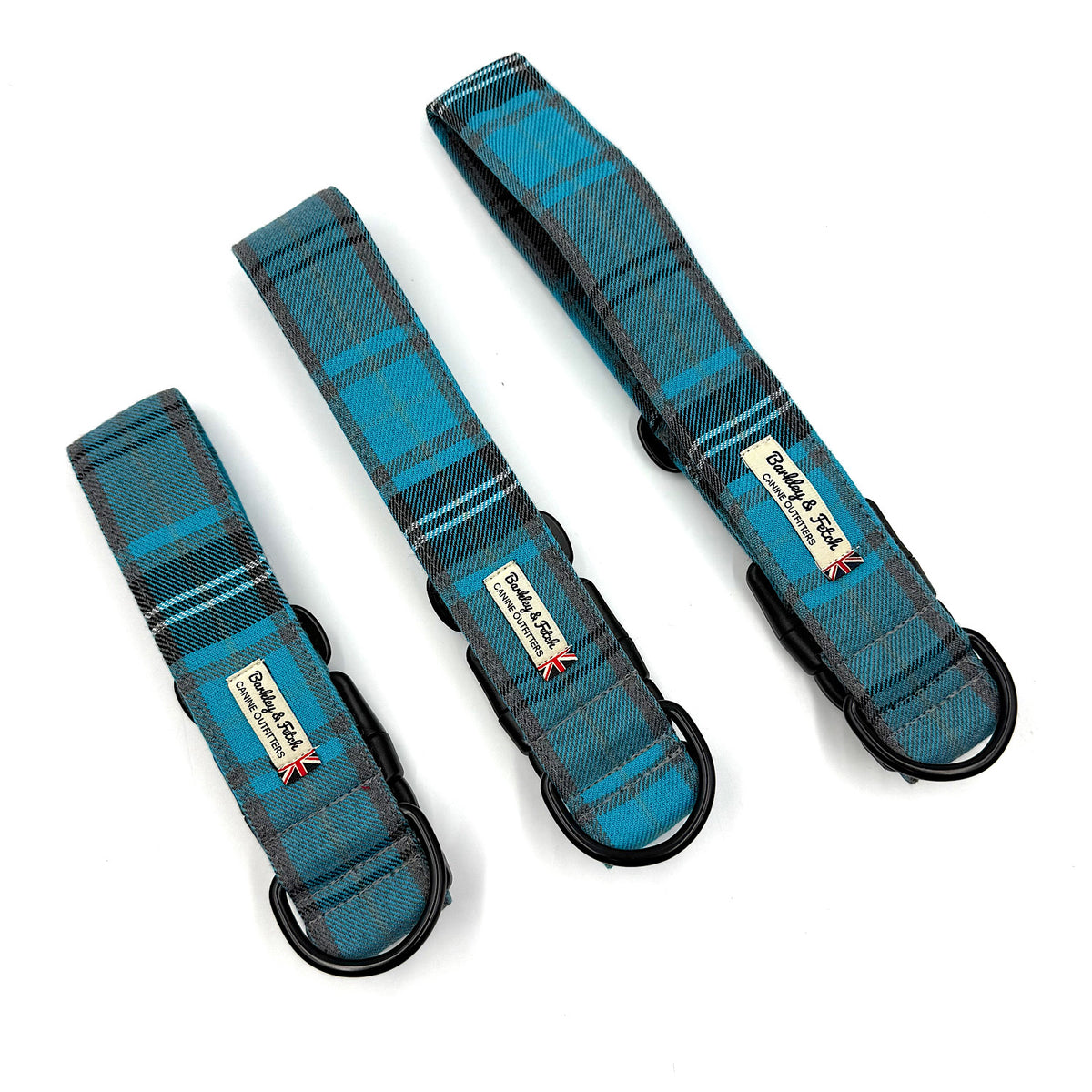 Barkley &amp; Fetch Turquoise/Grey Tartan Wide Dog Collar