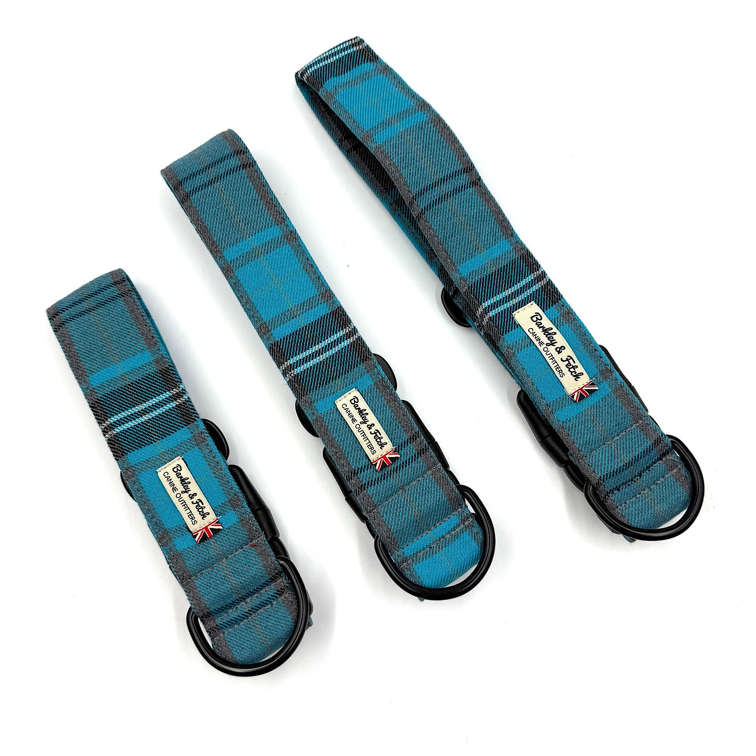 Barkley & Fetch Turquoise/Grey Tartan Wide Dog Collar