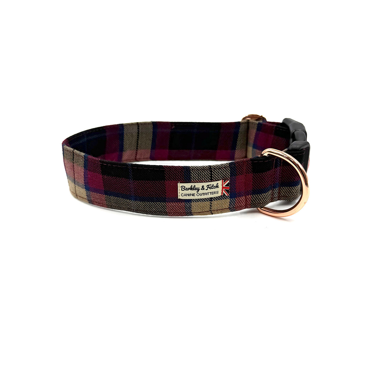 Barkley &amp; Fetch Wine Tartan Wide Dog Collar