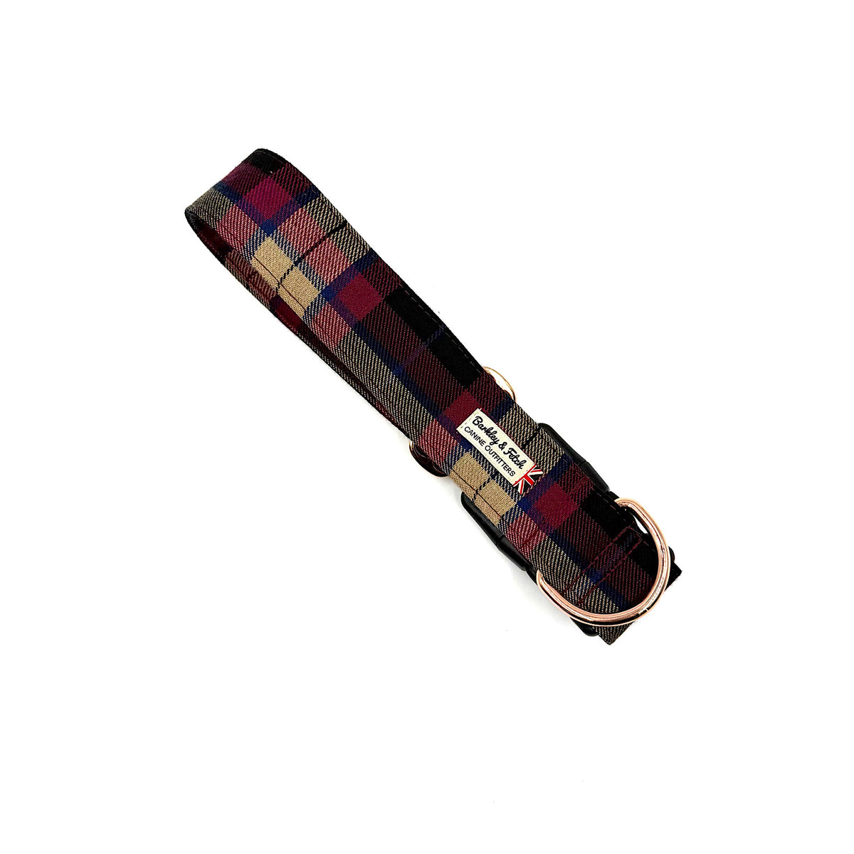Barkley &amp; Fetch Wine Tartan Wide Dog Collar