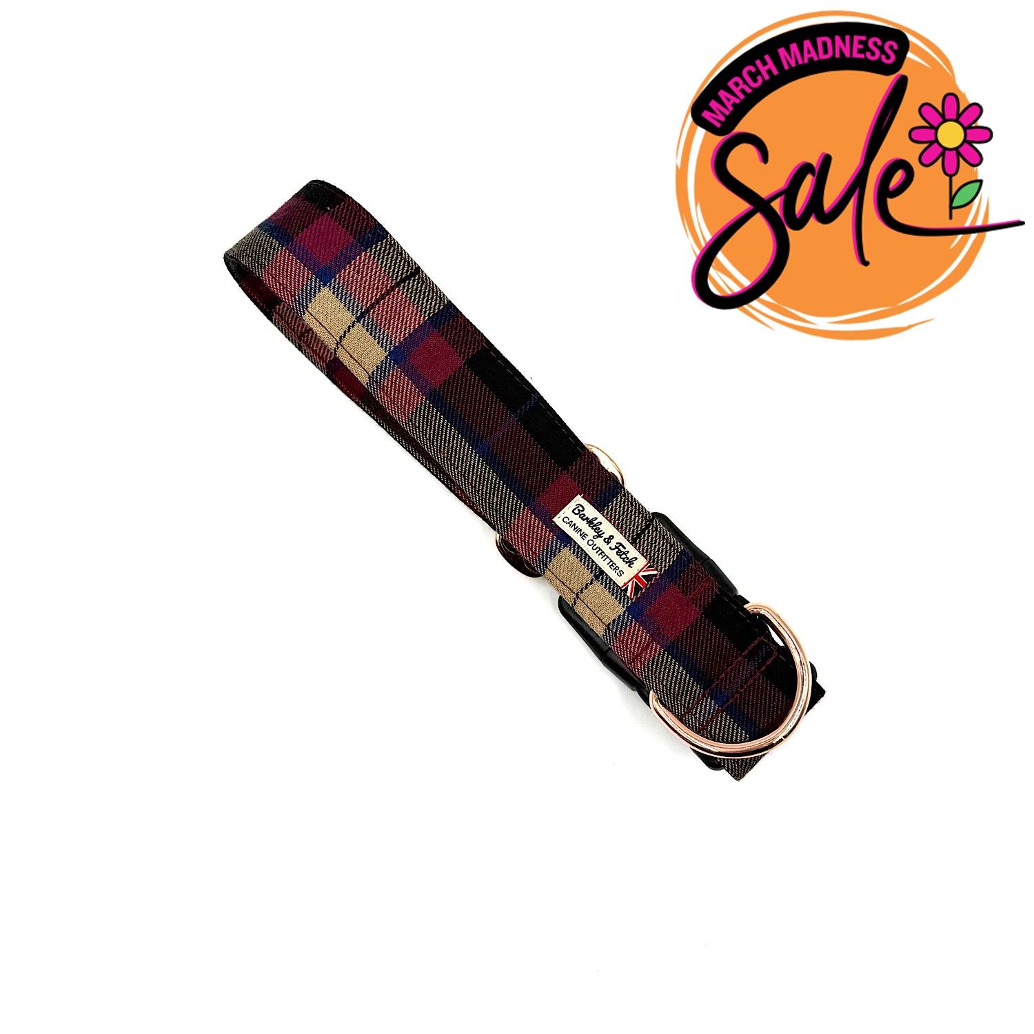 Barkley & Fetch Wine Tartan Wide Dog Collar