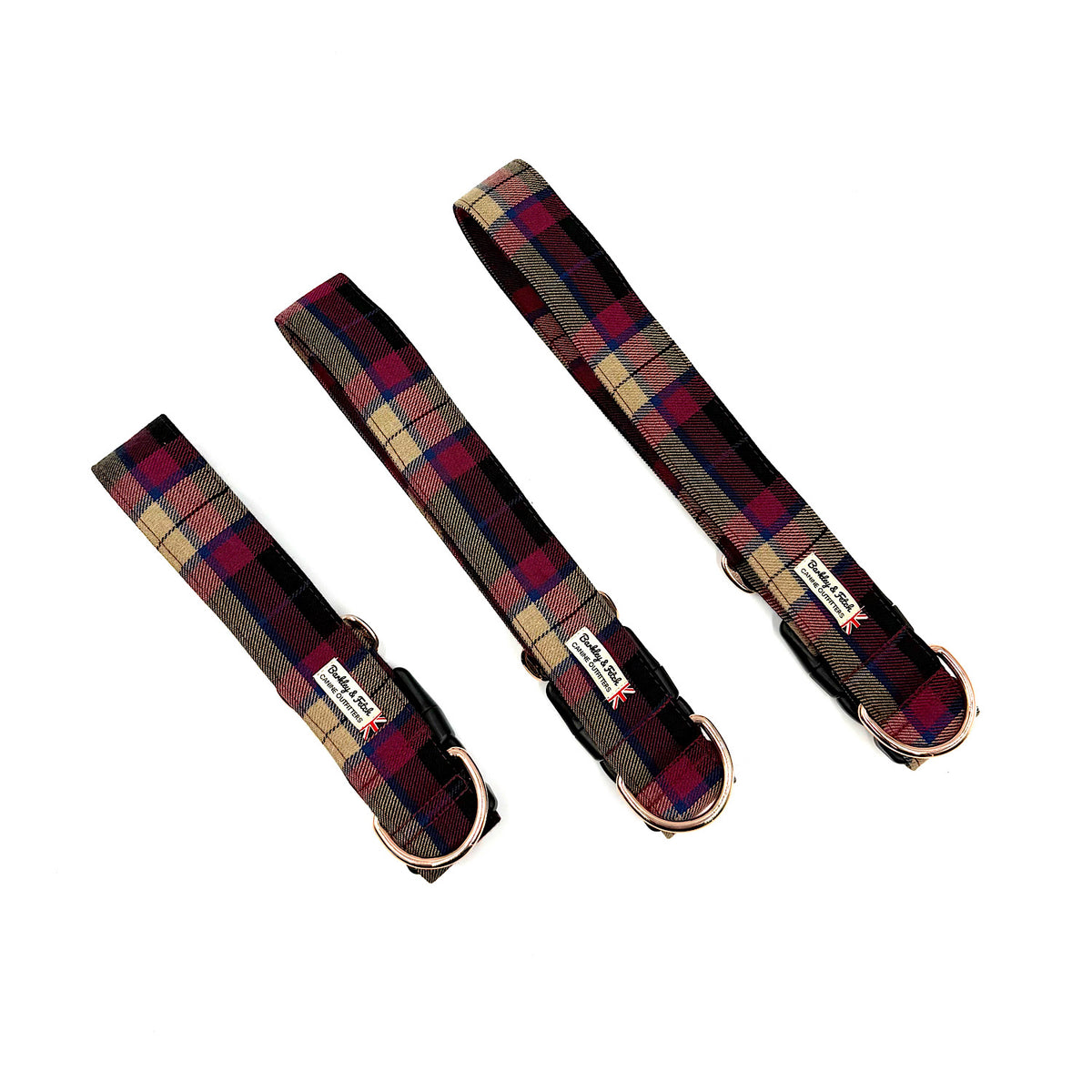 Barkley &amp; Fetch Wine Tartan Wide Dog Collar