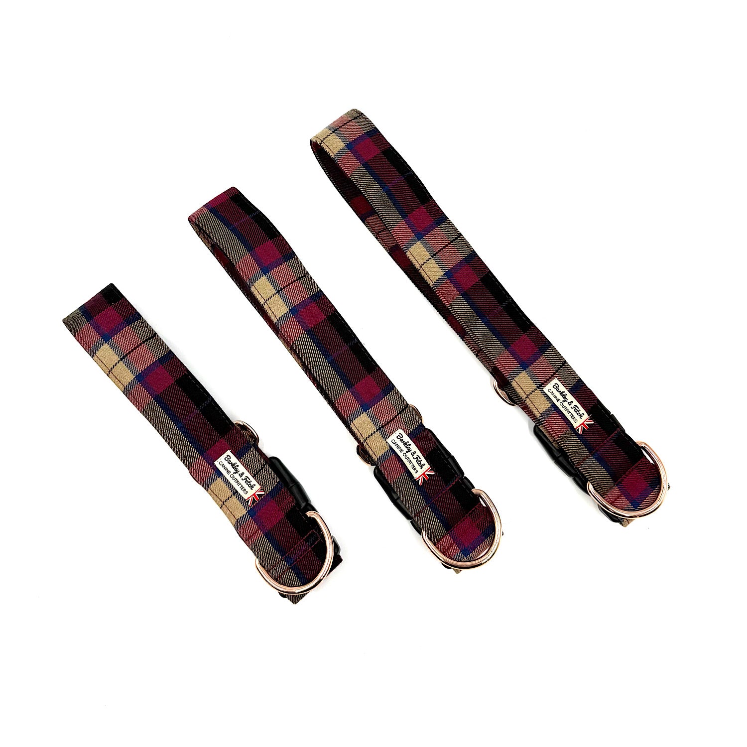 Barkley & Fetch Wine Tartan Wide Dog Collar