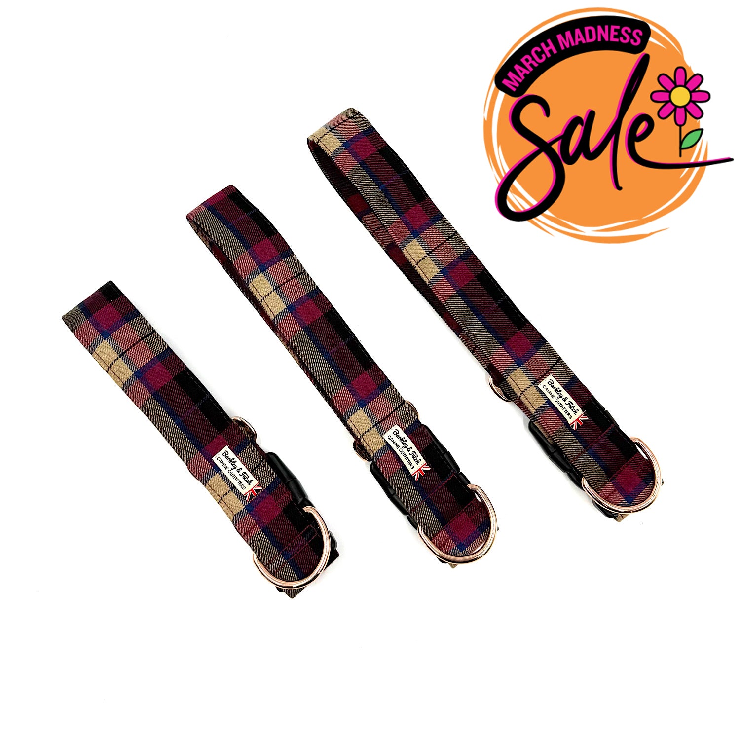 Barkley & Fetch Wine Tartan Wide Dog Collar