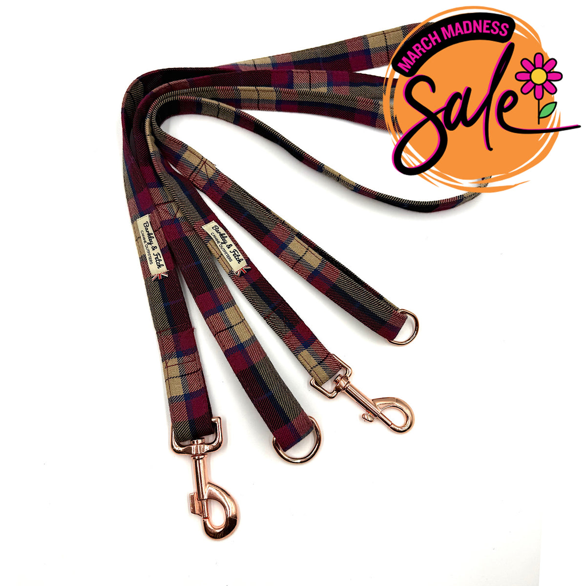 Barkley &amp; Fetch Wine Tartan Dog Lead