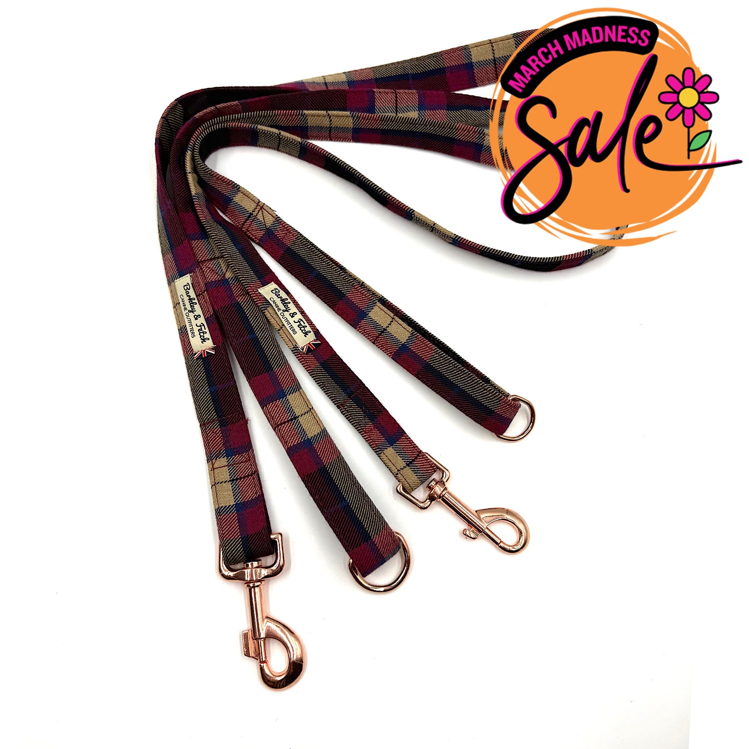Barkley & Fetch Wine Tartan Dog Lead