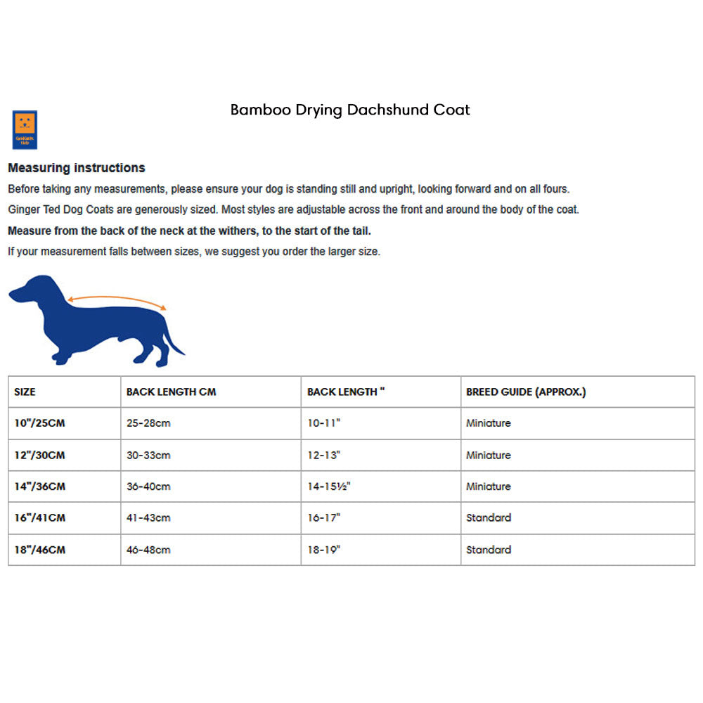 Bamboo Drying Dachshund Coat with FREE Paw &amp; Face Towel