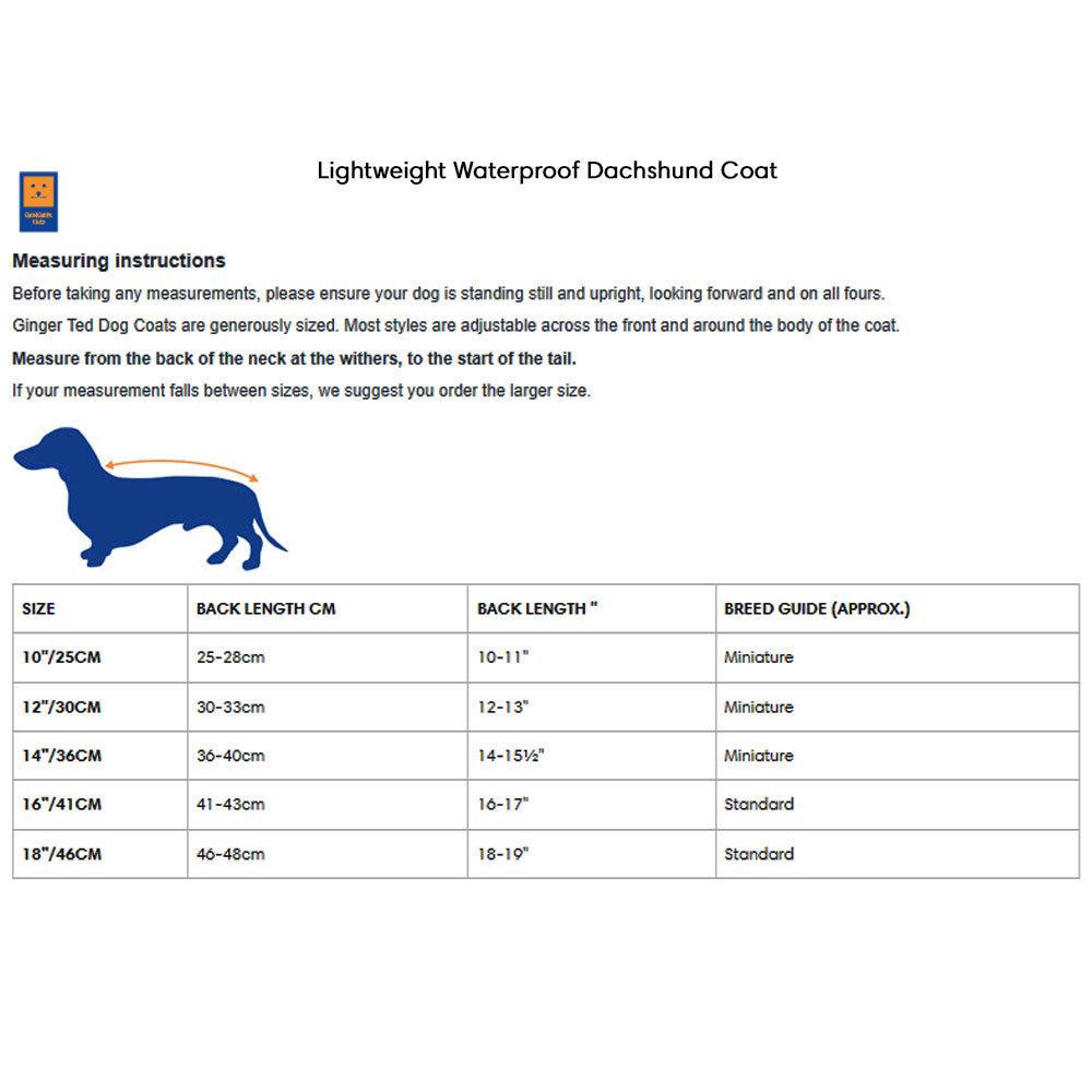 Waterproof Lightweight Dachshund Dog Coat